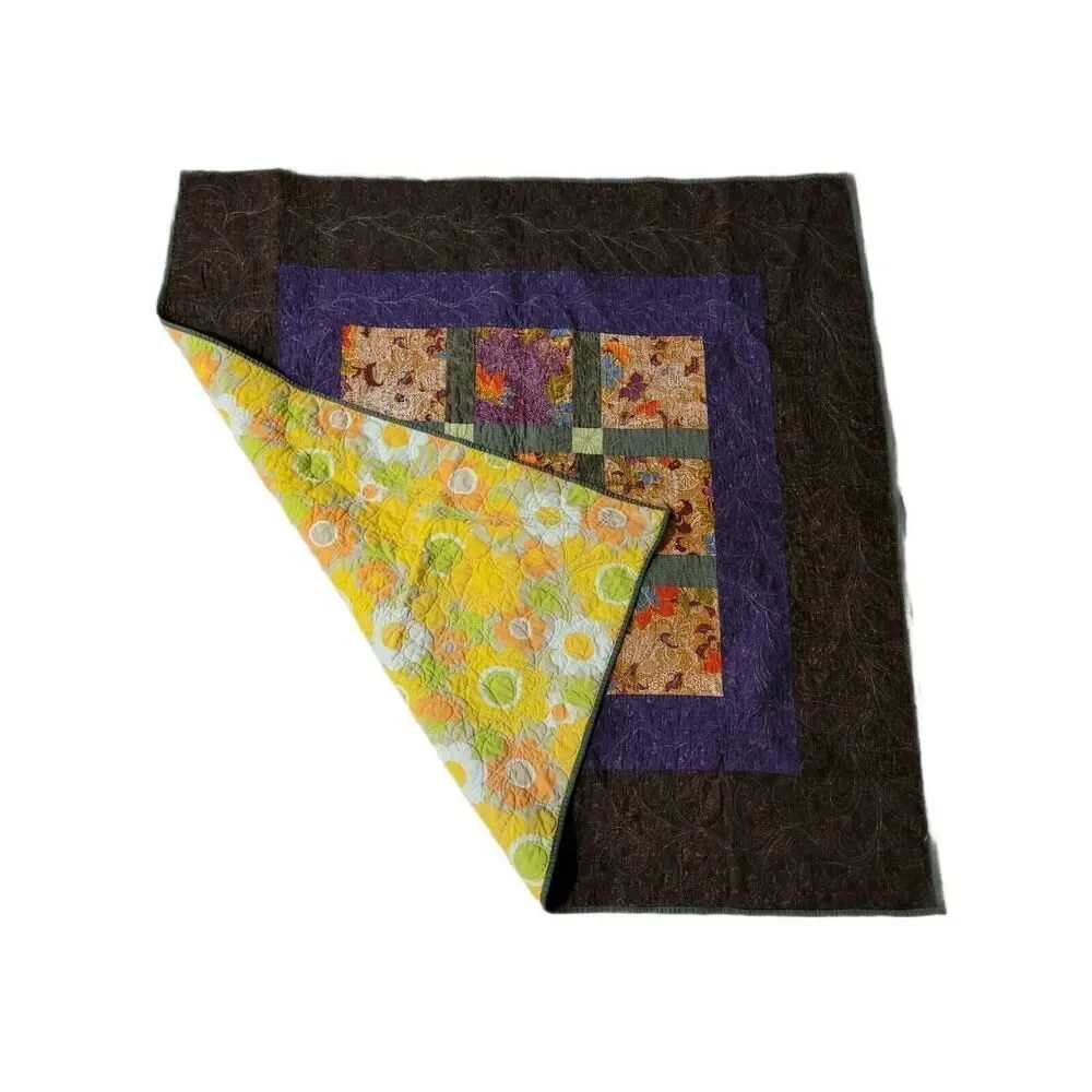 Vintage Flower Power Groovy Reversible Handmade Quilt Blanket Throw